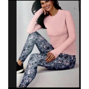 Climate Right Cuddl Duds Large 2 Pc. Lounge Set Pink Gray Paisley Pajamas EUC